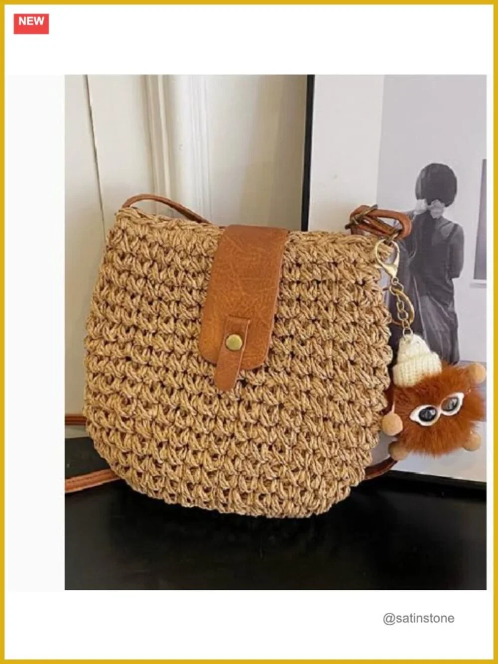 Handmade Crochet Straw Crossbody Bag, Convertible Hobo Tote, Casual Beach Purse